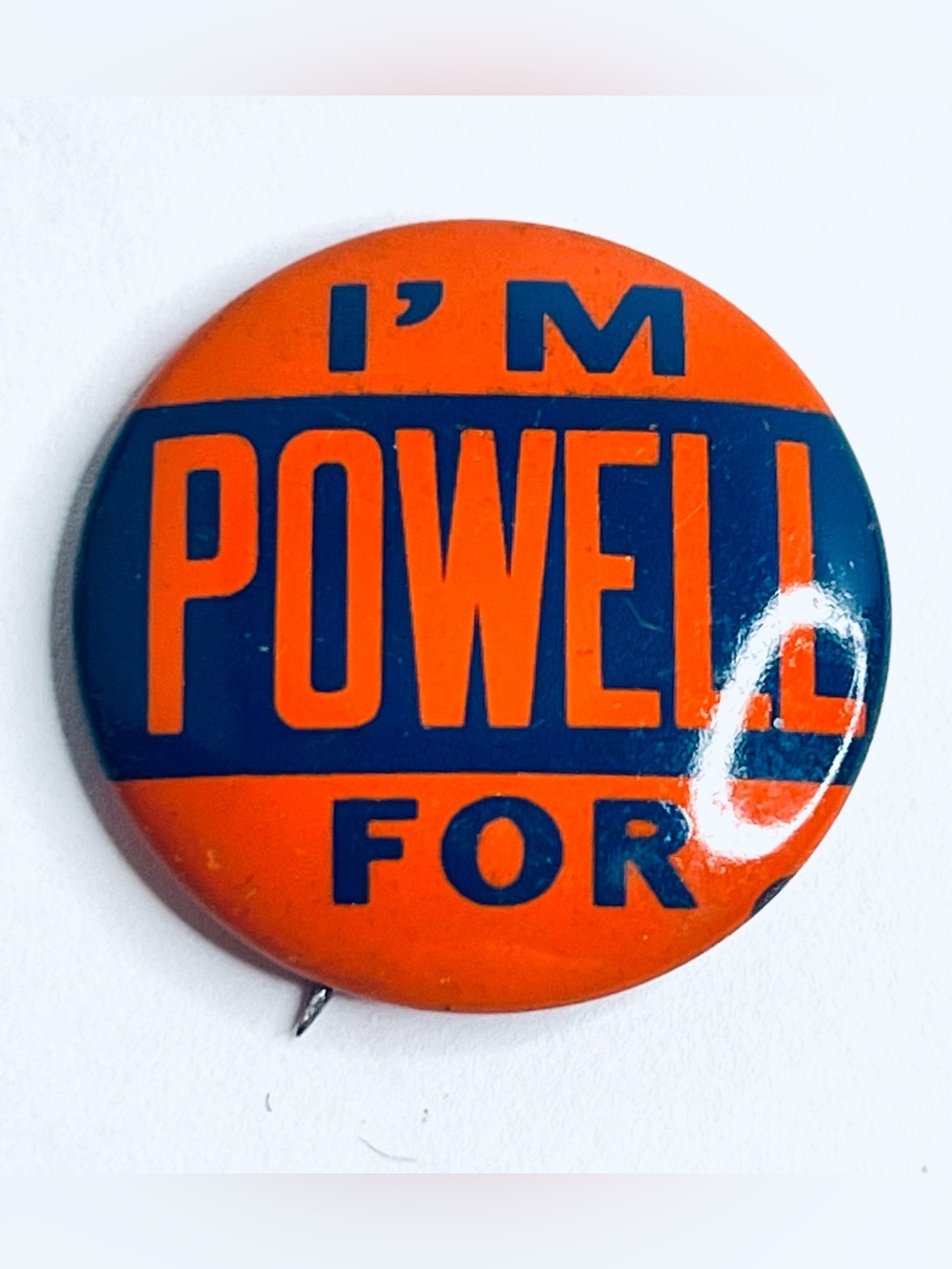 Vintage I’m For Powell Political Campaign Pinback Button 1” Orange Blue